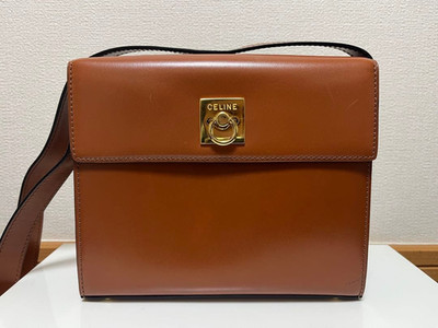 CELINE Shoulder Hand Bag Brown Leather Small Purse Vintage Authentic From Japan