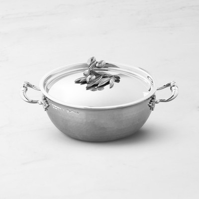 Ruffoni Opus Prima Hammered Stainless- Steel Chef Pan with Olive Knob, 4-Qt, Fre