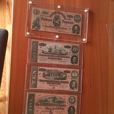 1864 Confederate Currency Notes Lot $5 $10 $20 $100 w/ Display Holder