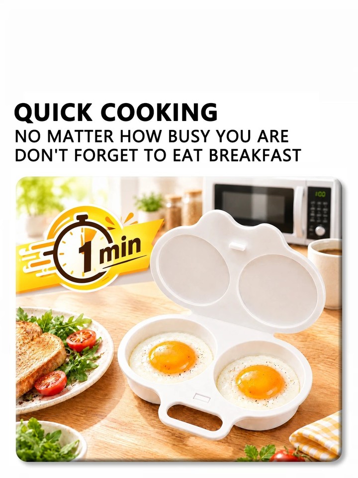 Product photo 3 of 7 — Microwave Egg Poacher Cooker 2 Eggs Steamer Breakfast Kitchen Omelette Maker