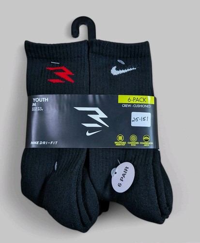 Nike 3 Marken Jungen Socken Crew gepolstert atmungsaktiv Dri Fit 6er Pack Schuhgröße 5Y-7Y - Bild 1 von 3