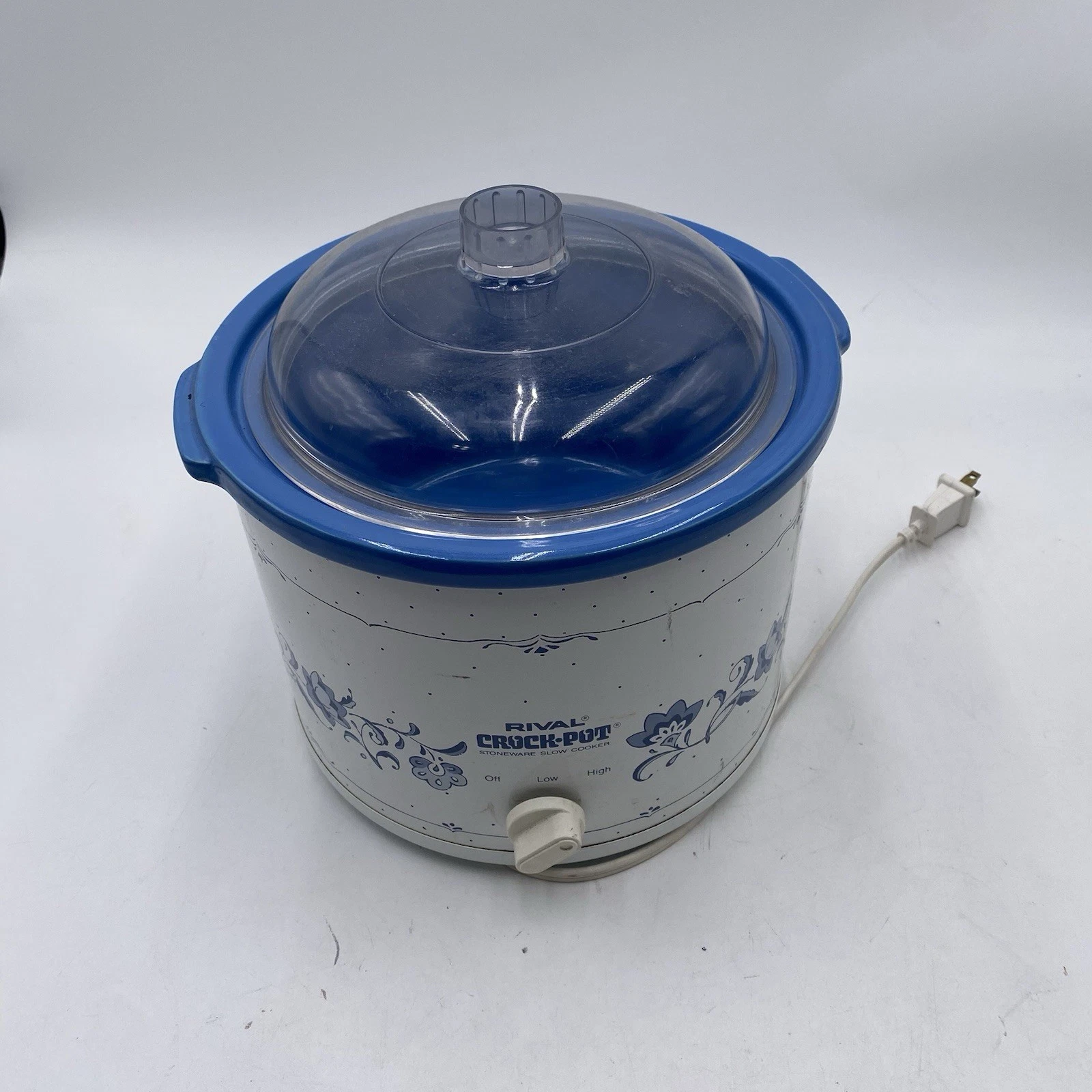 Vintage Rival Crock Pot Blue Scroll Pattern 2.5 Qt Stoneware Slow Cooker 3120