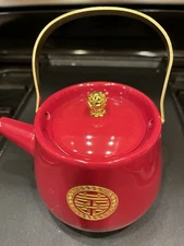 Double Happiness Visit   Porcelain Red Wedding Teapot NWOT
