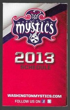2013 Washington Mystics team pocket schedule WNBA