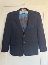 Tallia 12R Boys 2 Button Navy Blue Pin Dot Formal Blazer Suit Jacket Sports Coat