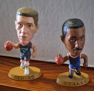 Basketball Figurines w/ Bases Labeled "REEVES" & "STARKS" (2)