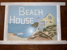 BEACH HOUSE Wall Wood Sign Picture Nautical Coastal Beach 22 x 14.5