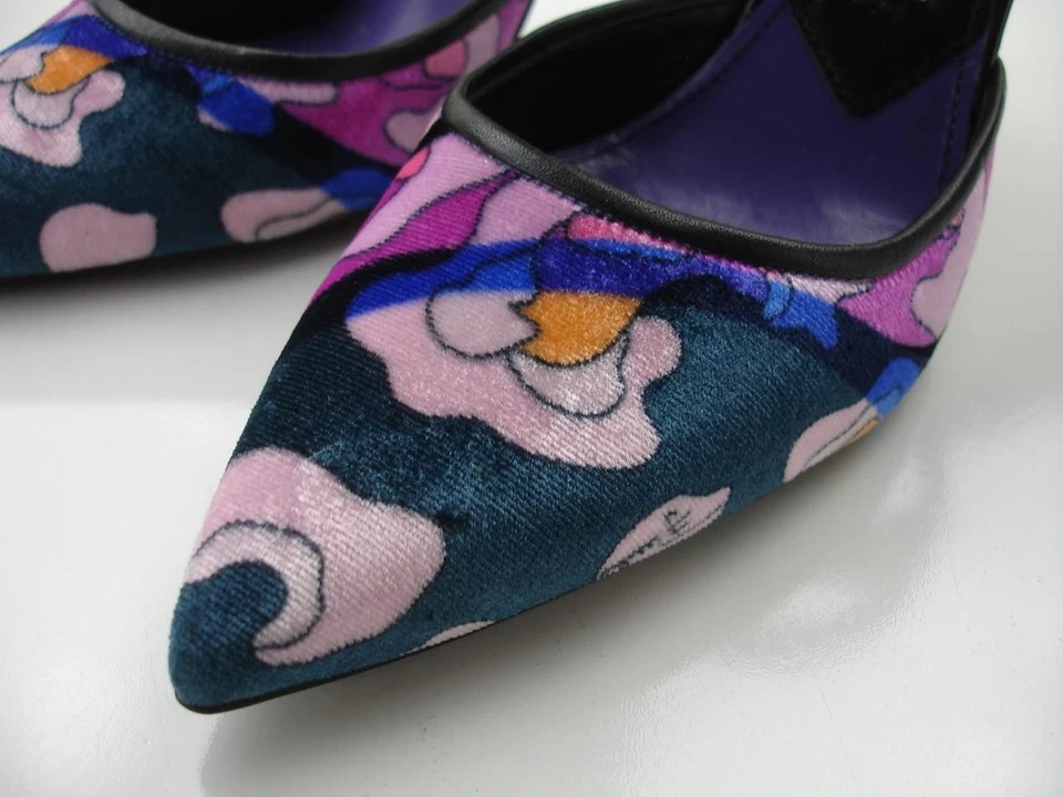 Zapatos de salón para mujer 5 35 Emilio Pucci punta correa en el tobillo estampado brillante terciopelo Foto 3 de 4