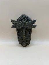 Vintage Cast Iron Dragonfly With Sunflowers Door Knocker Black With Brown Patina