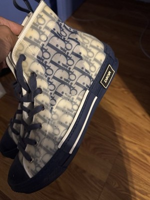 Dior B23 Oblique High Top Logo Sneakers Blue White Lace Up Men's Athletic Shoes
