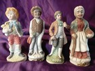 4x Vintage Porcelain Figurines Old Farming Man Woman Boy De Ville Style 7"