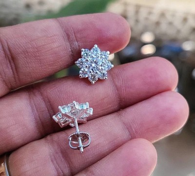 3Ct Round Lab Created Diamond Halo Flower Stud Earrings 14K White Gold Plated