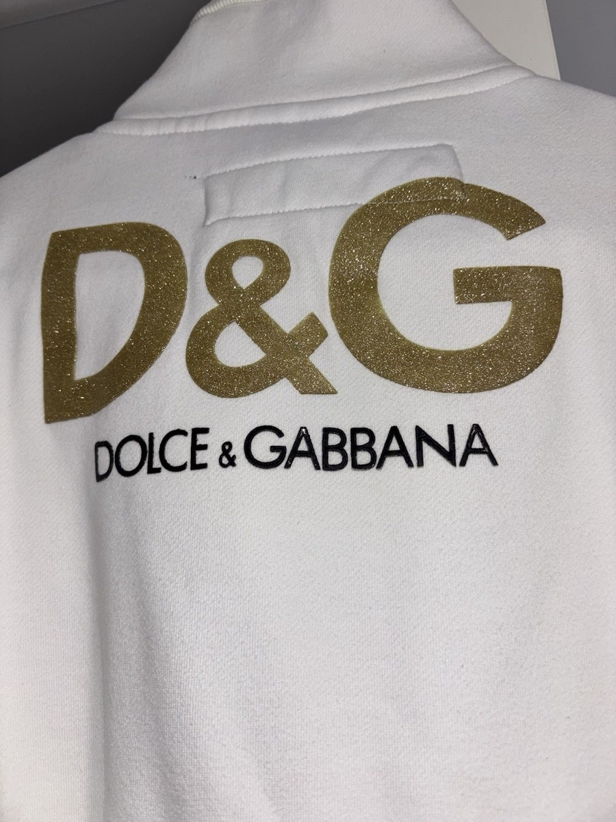 Vintage D&G Dolce & Gabbana White Zip Track Jacket Gold Logo Y2K