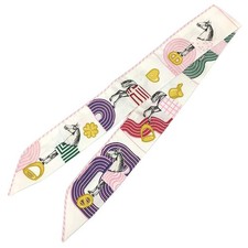HERMES Twilly Scarf GARDE ROBE POP White 063896S 06 2022SS Hermes Muffler aq1038