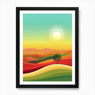 Landscape With A Tree 2 Art Print F Framed Wall Art Poster Canvas Print Picture