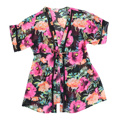 Miken Swim Women's Bathing Suit Cover Up Ladder-Trim Drawstring  Floral S New