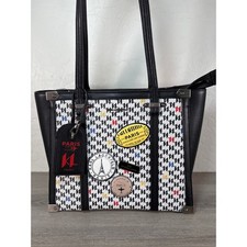 Karl Lagerfeld Paris Patches Marselle Large Shoulder Tote Bag Black White NWT