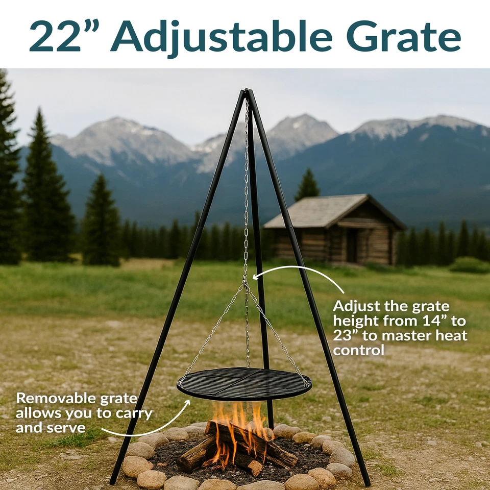 Powder-Coated Steel Fire Pit Tripod Grilling Set for Cooking by Sunnydaze - Image 4 of 4