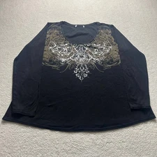 Vintage Y2K RBX Brand Women's Grunge Style Embellished Long Sleeve Shirt Top XL