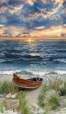 Waters Edge by Timeless Treasures Beach Sunset Cotton Quilt Panel 24'' x 44''