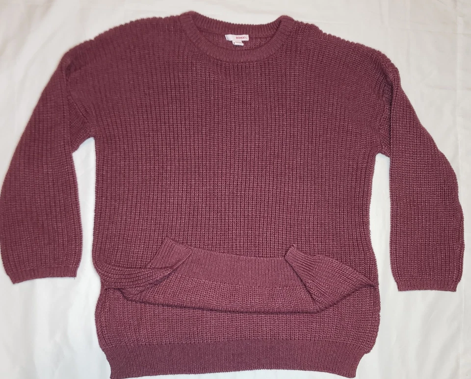 Suéter suéter tejido cuello redondo Bongo XL manga larga granate para mujer Foto 4 de 4
