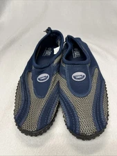Easy USA Mens Water Shoes Slip On Drawstring Fabric Mesh Navy Blue Gray Size 12