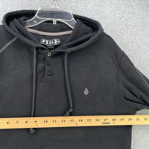 Volcom Mens Sweater Large L Black Thermal Long Sleeve Camisa Hooded - Picture 10 of 15
