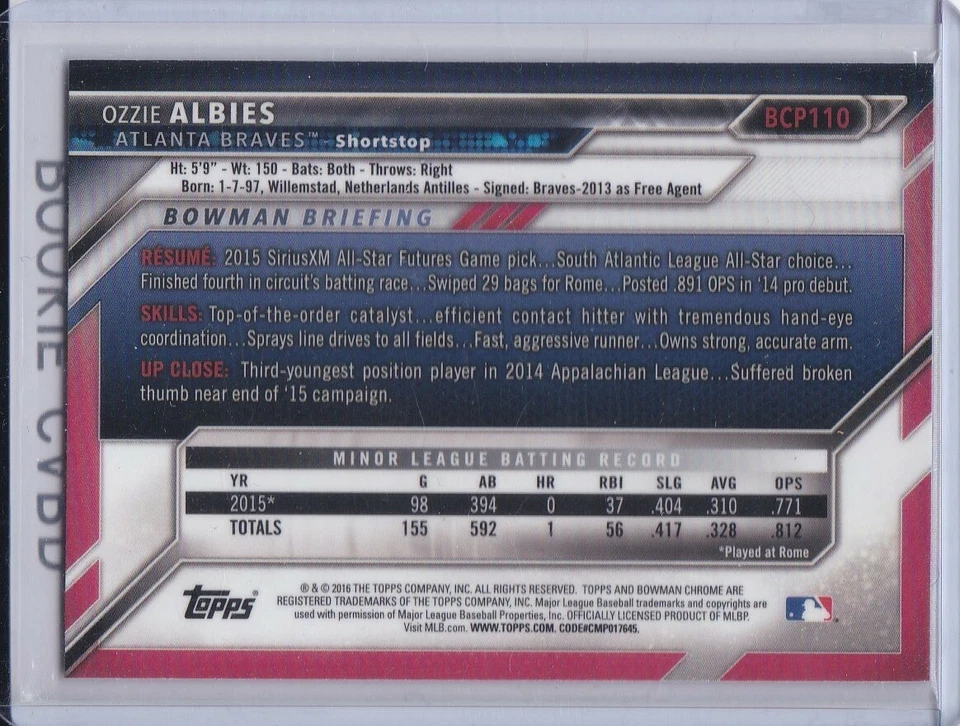 OZZIE ALBIES ROOKIE CARD 2016 BOWMAN CHROME RC Atlanta Braves Baseball MINT! - Image 2 of 2