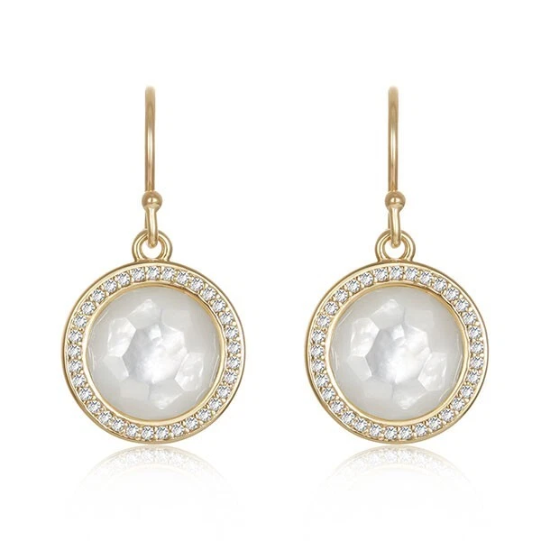 Pendientes colgantes de madreperla de oro amarillo de 14 quilates con halo de moissanita de 0,27 quilates regalo Foto 2 de 4