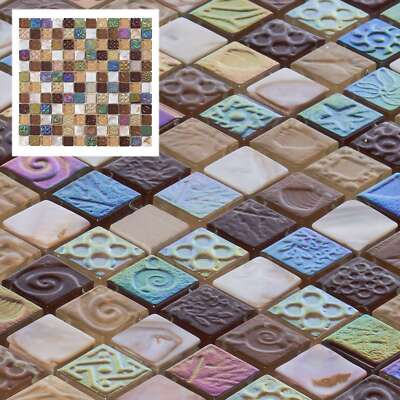 Mother Of Pearl Shell Iridescent Glass Brown Mosaic Tile Kitchen Bath Backsplash