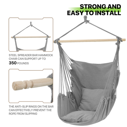 Macrame Patio Hammock Chair Hanging Chair Rope Swing Cushion Seat w/Side Pocket - Picture 10 of 11