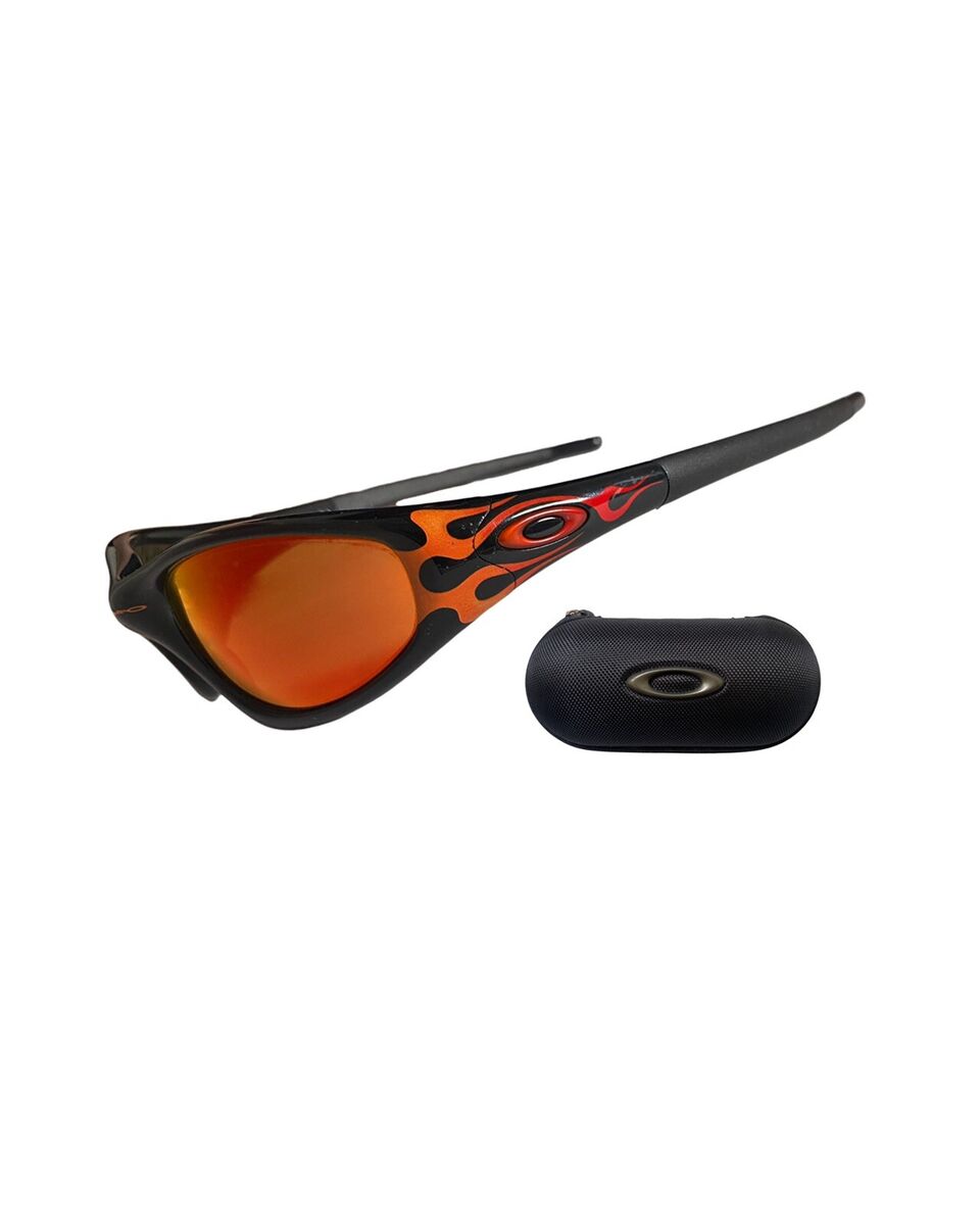 Oakley New Straight Jacket Jet Black Orange Flames w/ Red Oakley New Straight Jacket Jet Black Orange Flames w/ Red