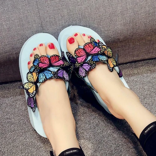 Ladies Butterflies Wedge Flip Flops Thong Sandals Platform Slipper Casual Shoes - Picture 11 of 18