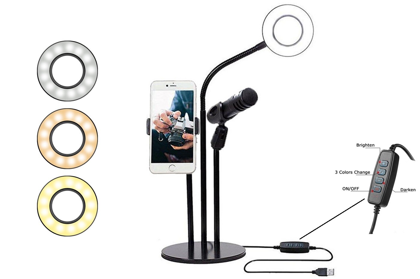 Anello luminoso LED 9 cm supporto cellulare da tavolo microfono