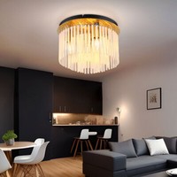 Deckenleuchte Deckenlampe Wohnzimmerlampe Metall Gold GlasstäBe D 32 Cm