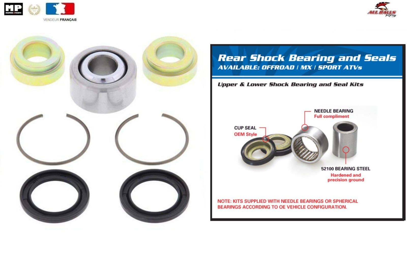 Kit roulements 29-1008 supérieur pour amortisseur arrière Suzuki RM250