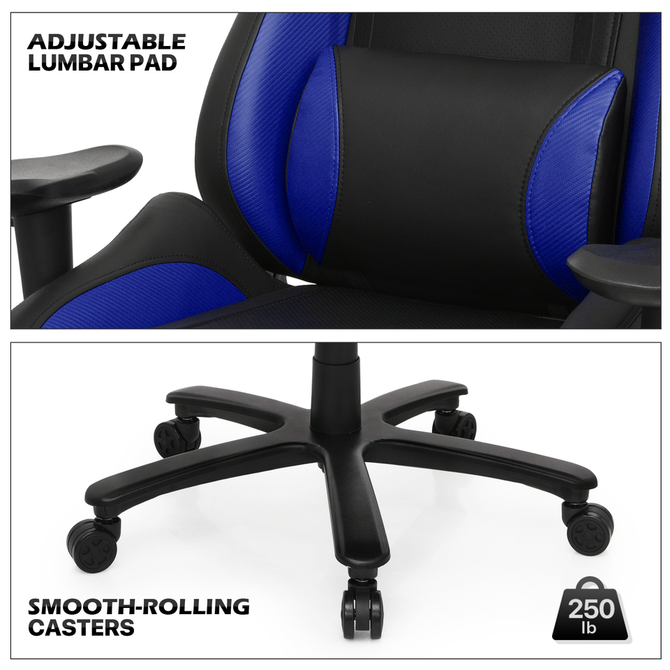 Blue Gaming Racing Computer Chair[CARBON FIBER FABRIC]Ergonomic Swivel ...