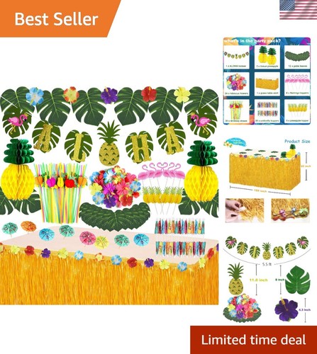 Deluxe Luau Party Decoration Pack - Table Skirt, Cupcake Toppers & 112 Items!