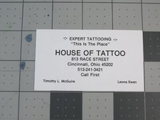 vtg Tattoo business card- House of Tattoo Timothy McGuire Cincinnati