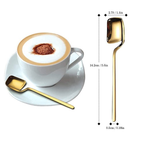 Gold Demitasse Espresso Coffee Spoons Stainless Steel Dessert 5.6" Set of 6 - Picture 7 of 7