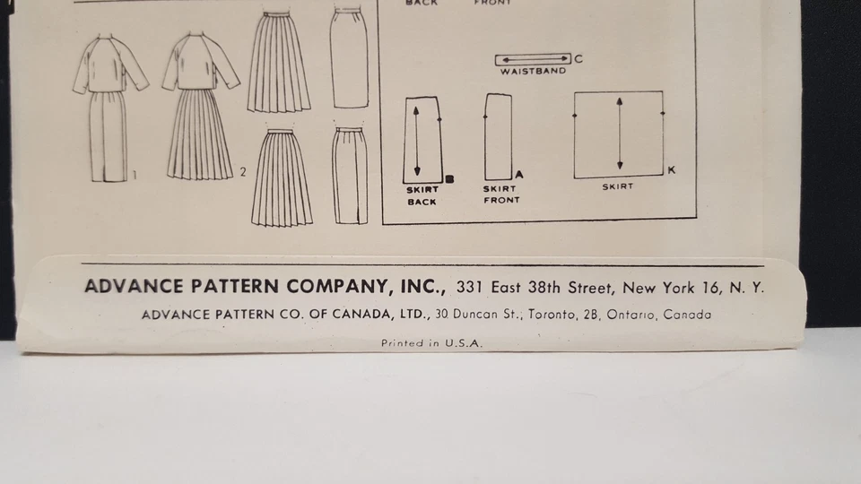 Vintage ADVANCE Pattern 9311 Teen Jr Suit Two Skirts Uncut FF Sz 10 1950's 1960s - Image 4 of 4