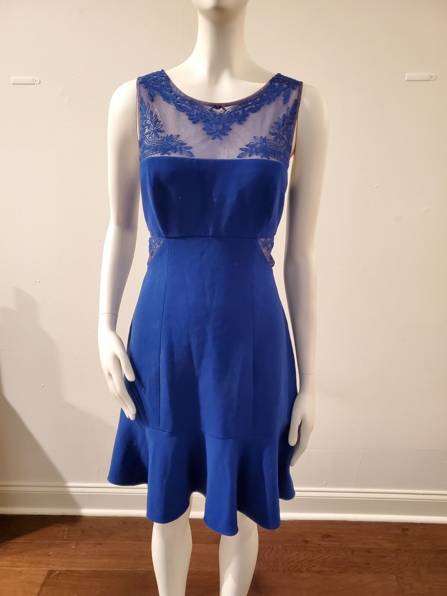 BCBG Maxazria Short Dress Wide Shoulder Blue Lace with Cutouts, 8/ | eBay