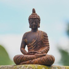Rustic Cast Iron Meditating Buddha Sculpture Outdoor Garden Ornament