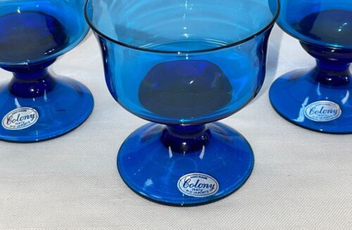 Vintage 3 Champagner Sherbet Richmond Blue Colony Stielgeschirr Gläser Original Etikett - Bild 2 von 9