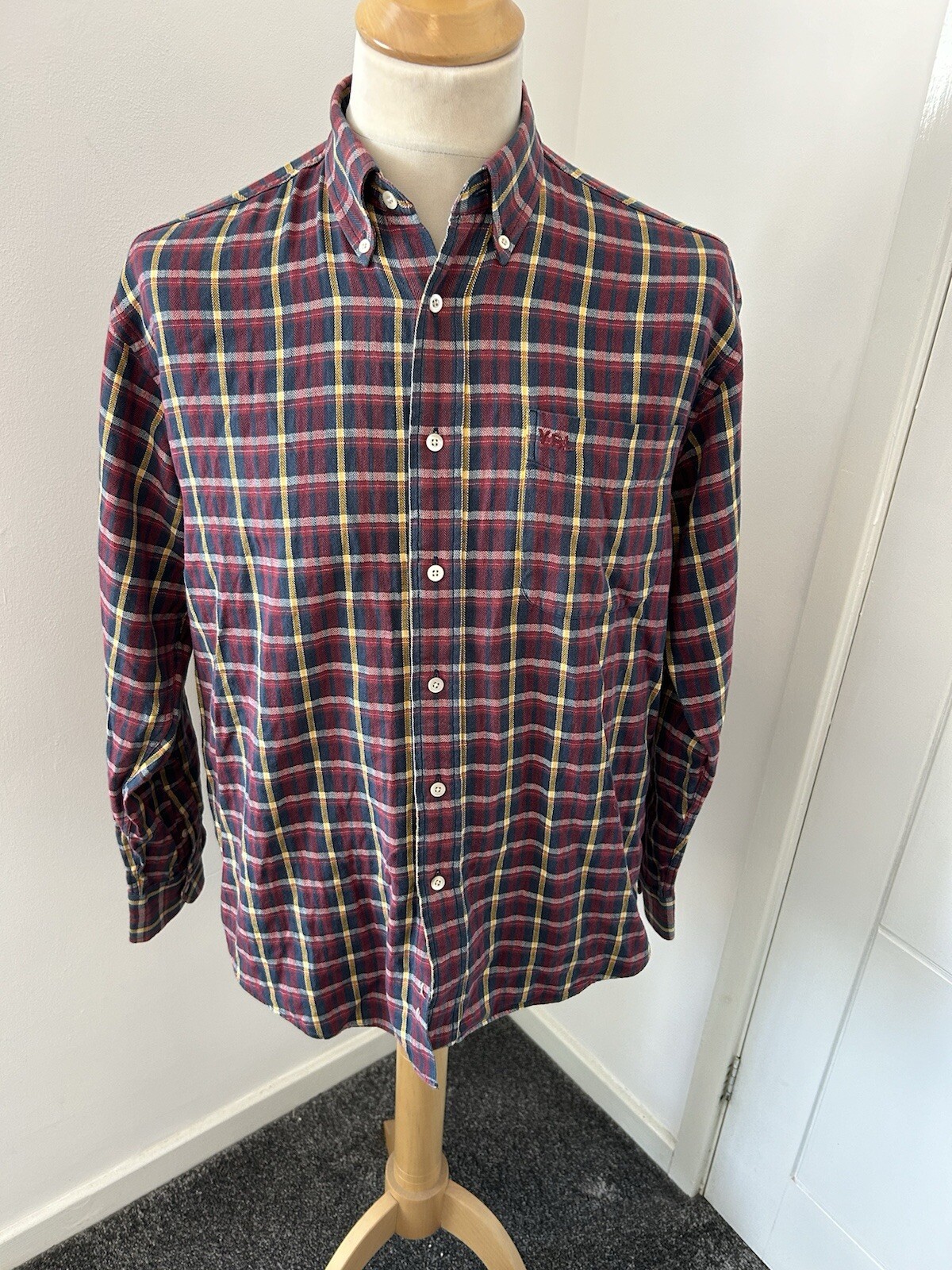 Camicia Yves Saint Laurent Jeans YSL rossa a quadri check cotone spazzolato collo medio