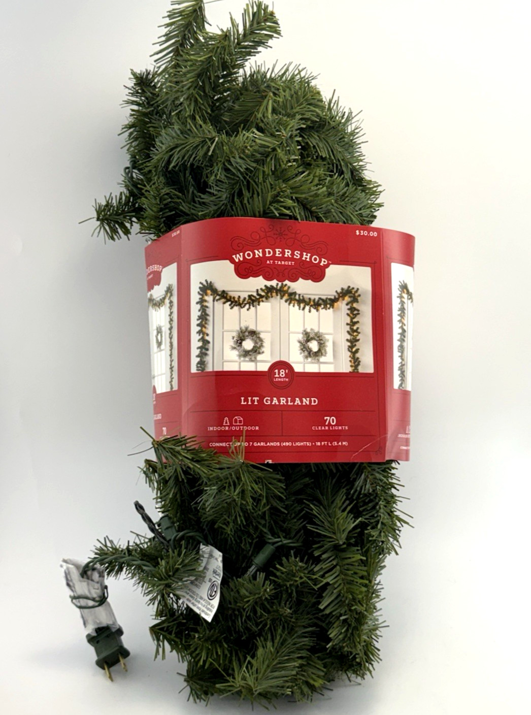 Wondershop 18ft Lit Garland Clear Lights Christmas Pine Bright Steady Decoration