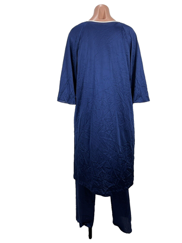 Robe Peignoir 70s VANITY FAIR VINTAGE Navy White Piping 3pc NYLON PAJAMA SET - Picture 2 of 19