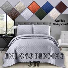 3 Pieces Quilted Bedspread Bed Throw Single Double King Size Embossed Comforter