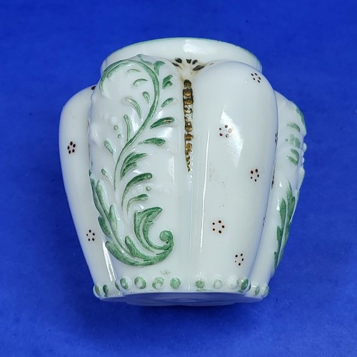 Victorian Milk Glass Vase Handpainted White w/ Green & Gold Antique - Picture 7 of 10