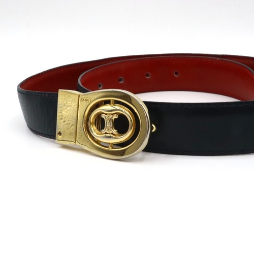 Auth CELINE Triomphe belt leather Black Women Japan - Picture 2 of 6